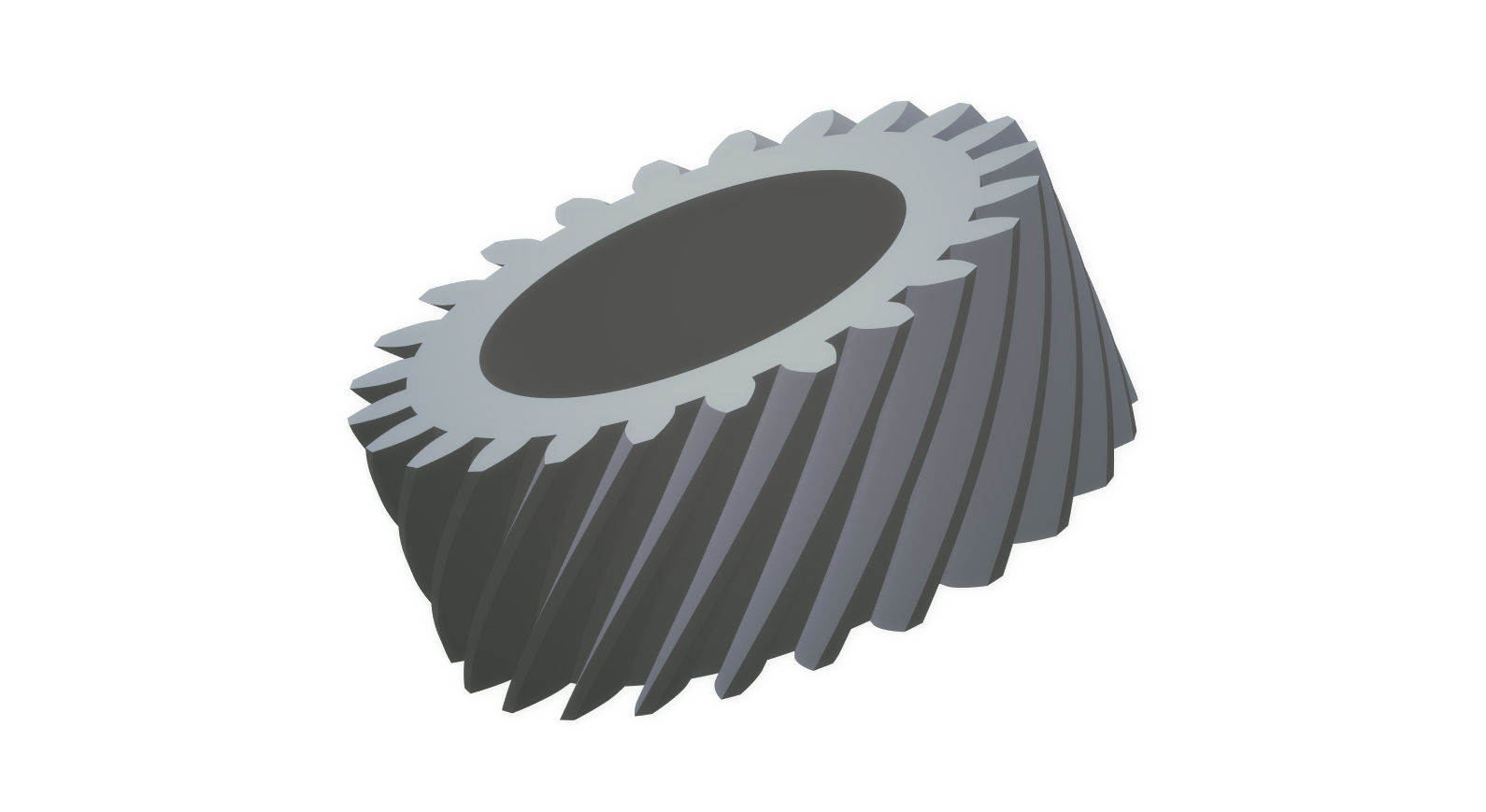 An image of a helical gear; design available for download using the STL Gears Generator.