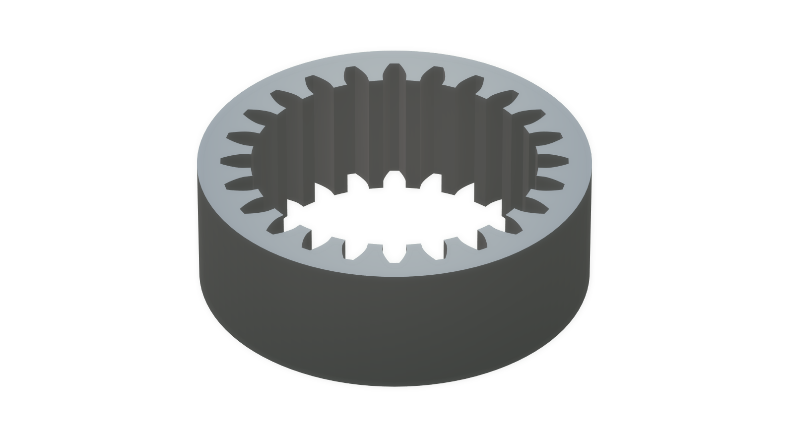 An image of an internal spur gear; laser cutting design available for download using the DXF Gears Generator.